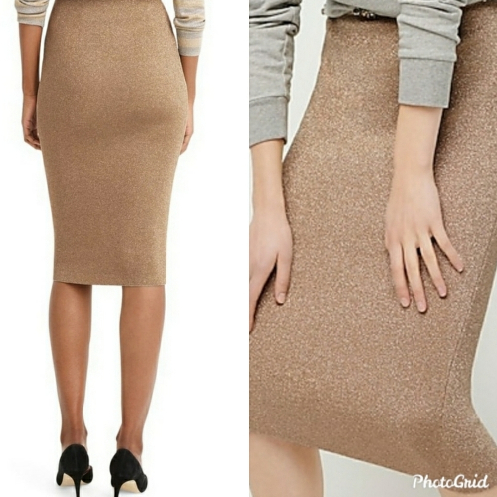 NWT J. Crew Gold Lurex Midi Skirt Date Night Holidays Size M